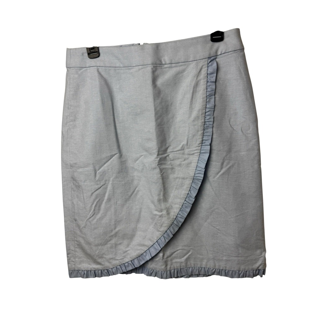 J.Crew Womens Skirt Size 6 Light Blue Ruffle Hem Cotton Knee Length Classic NWOT